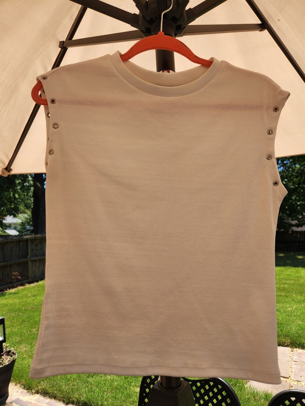 MNG White Sleeveless Top With Silver Rivets Size L